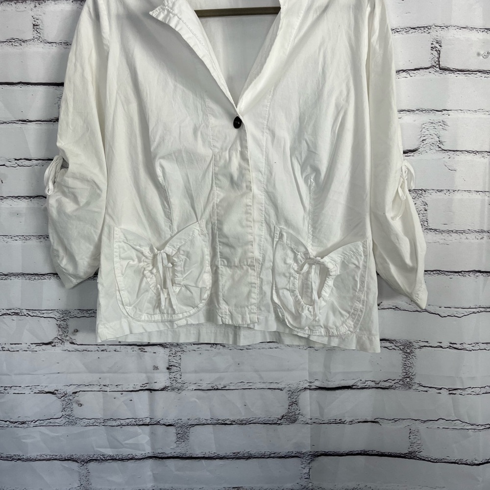 XCVI White Lightweight Button Front Jacket Women’s S Ruched Pockets Cropped - Picture 5 of 14